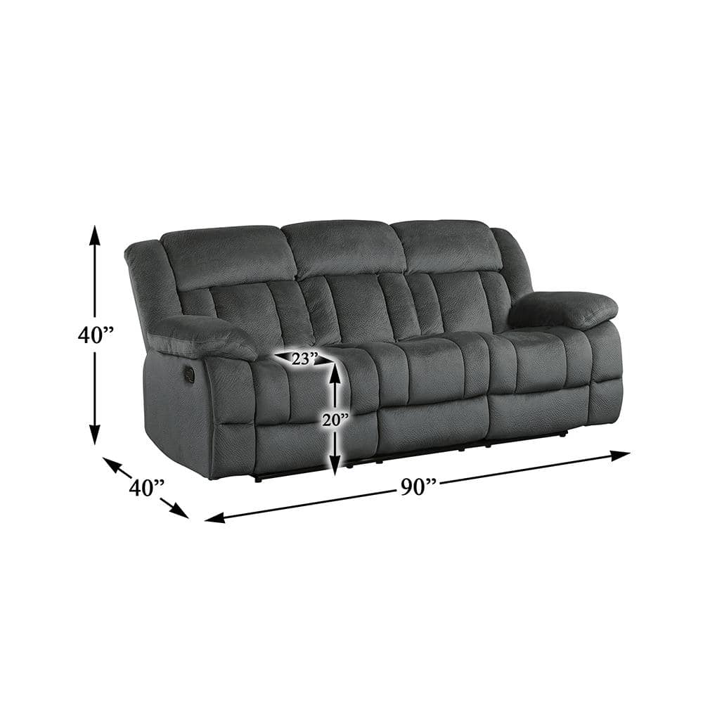 Laurelton Charcoal Microfiber Double Reclining Sofa with Cup Holders