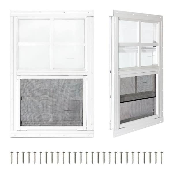 12 in. x 18 in. Small White Sliding Windows with Tempered Glass and Fiberglass Screen, Flush Mount Shed Windows (2-Pack)