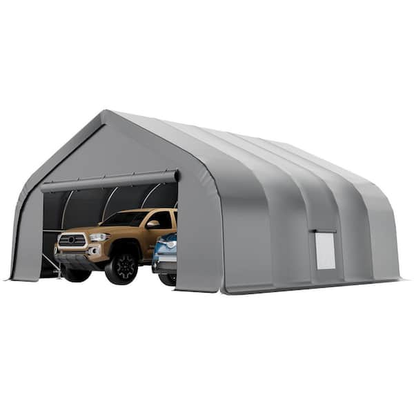 20 ft. x 20 ft. Heavy Duty Carport with Galvanized Steel Frame, Gray Portable Garage Shelter