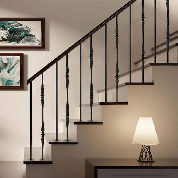 44 in. H x 1/2 in. W Black Steel Long Hollow Interior Stair Railing Square Baluster Single Collar and Spoon (12-Pack)