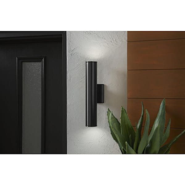 Riga 13.94 in. Medium Modern Black Integrated LED Outdoor Wall Cylinder Light Sconce