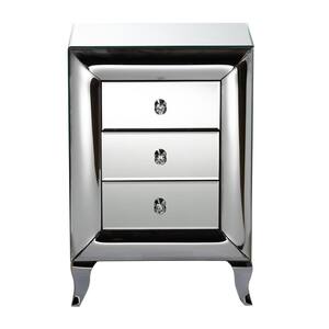 Pauline 3-Drawer Mirrored Nightstand 26 in. H x 18 in. W x 14 in. D