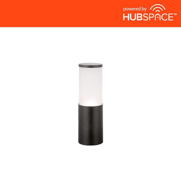 Hampton Bay Hartford Low Voltage Millennium Black LED Smart Outdoor Bollard Light with Frosted Glass Shade Powered by Hubspace
