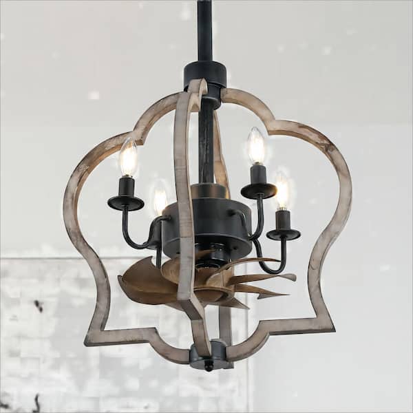 Oaks Aura Klahn 15 in. Indoor Black Rustic Charm Ceiling Fan with Lights, Farmhouse Industrial 3-Speed Wooden Ceiling Fan w/Remote