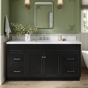 Hamlet 67 in. W x 22 in. D x 36 Single Sink Freestanding Bath Vanity in Black with Pure White Quartz Top