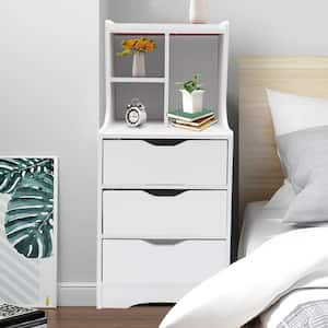 H 33.46 in. x W 11.81 in. x L 14.56 in. White Nightstand with 3 Drawers & Open Storage Shelves
