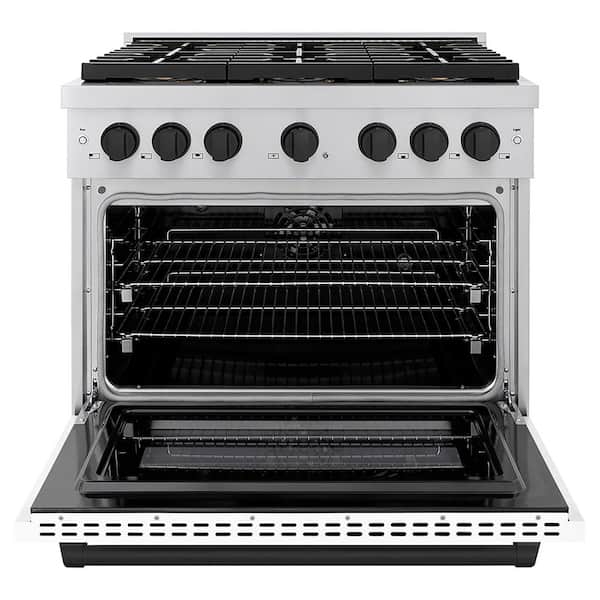 Autograph 36 in. 5.2 cu. ft. Paramount Dual Fuel Range with 6 DuoPro Burners with White Matte Door and Matte Black