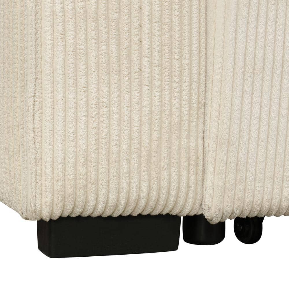 Beige Corduroy Sectional Sofa with Storage and Ottoman