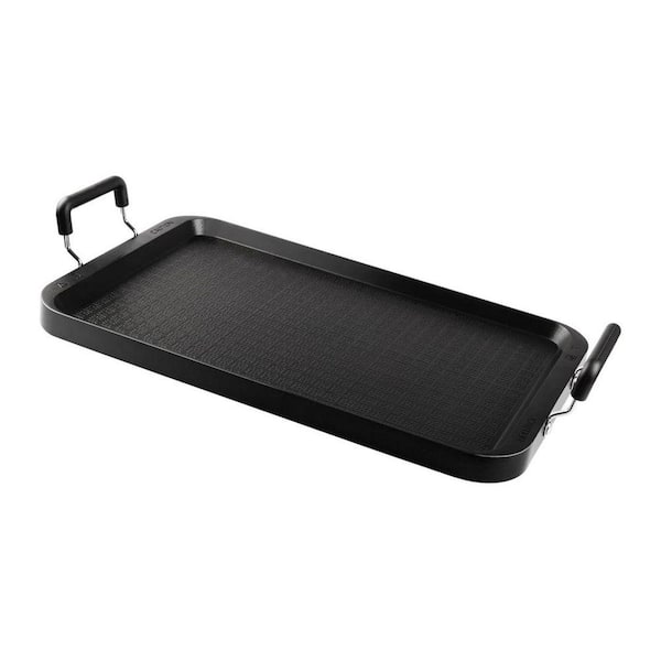 Charcoal Finish Aluminum Non-Stick Double Burner Griddle Pan with Easy Clean Dishwasher Safe for Kitchen Grill