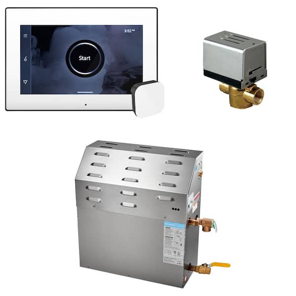 Mr. Steam Super (iSteamX) 10 kW (10000 W) Steam Shower Generator Package with iSteamX Control in White Matte Black