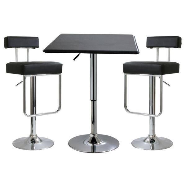 AmeriHome 41 in. H Adjustable Height Black Bar Table with 2-Padded Vinyl Stools (3-Piece)