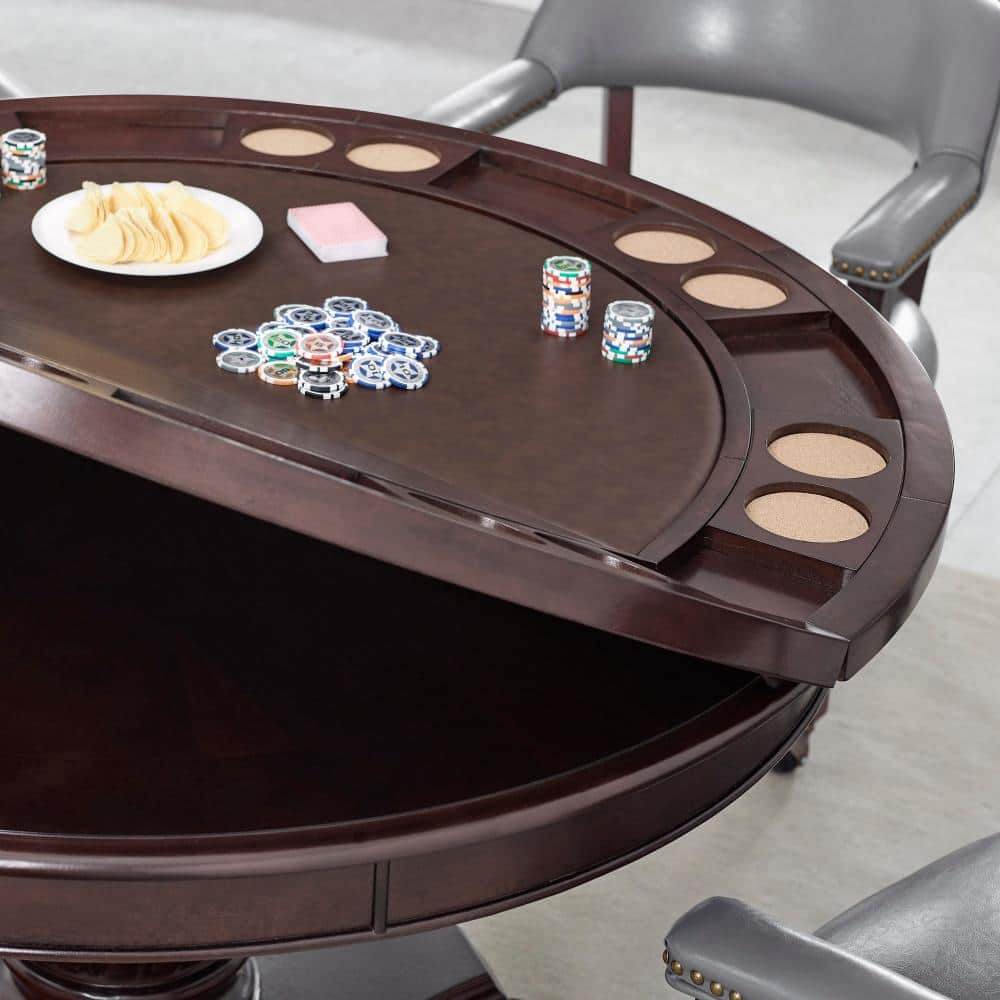 Tournament Cherry Finish Round Wood Poker Game Table
