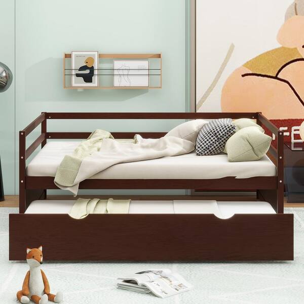 Harper & Bright Designs Modern Espresso Twin Size Wood Daybed With Twin ...