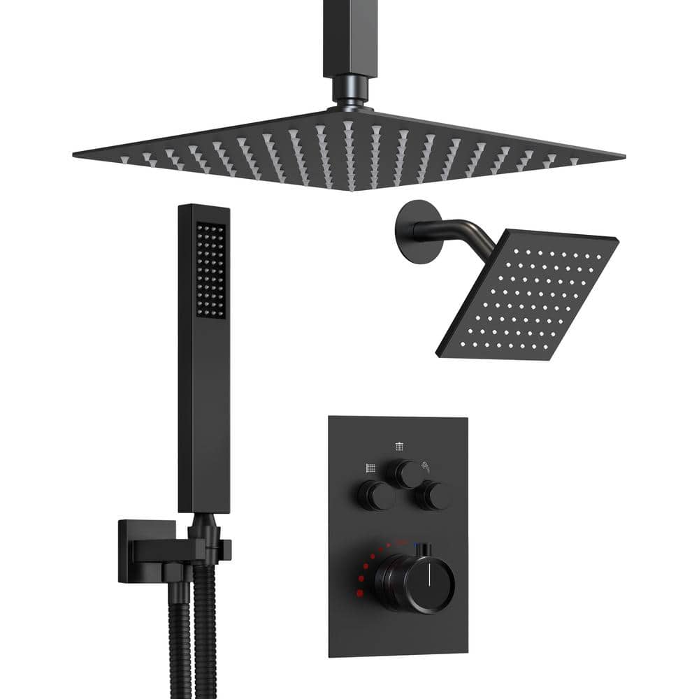 His and Hers Showers 7-Spray 12 in. Thermostatic Cartridge Wall Bar Shower Kit in Matte Black Valve Included price history on PriceWatchPro