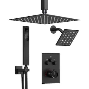 His and Hers Showers 7-Spray Round High Pressure Multifunction Wall Bar Shower Kit with Anti-Scald Valve in Matte Black
