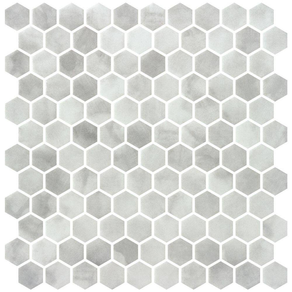 Watelle Costel 11.5 in. x 11.8 in. Honeycomb Marble Look Recycled Matte Gla