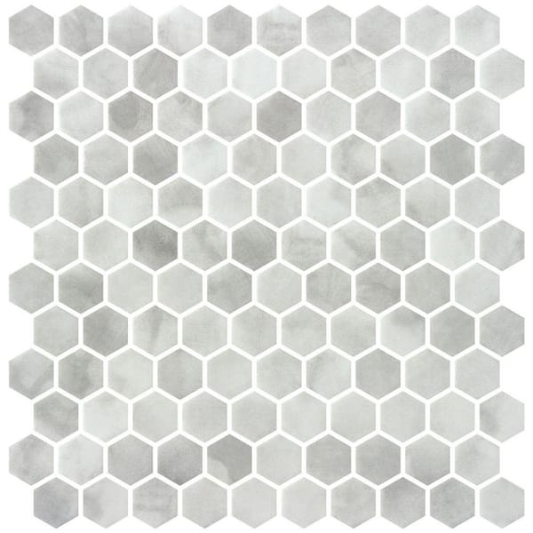 Watelle Costel 11.5 in. x 11.8 in. Honeycomb Marble Look Recycled Matte Glass Hexagon Wall and Floor Mosaic Tile Sample