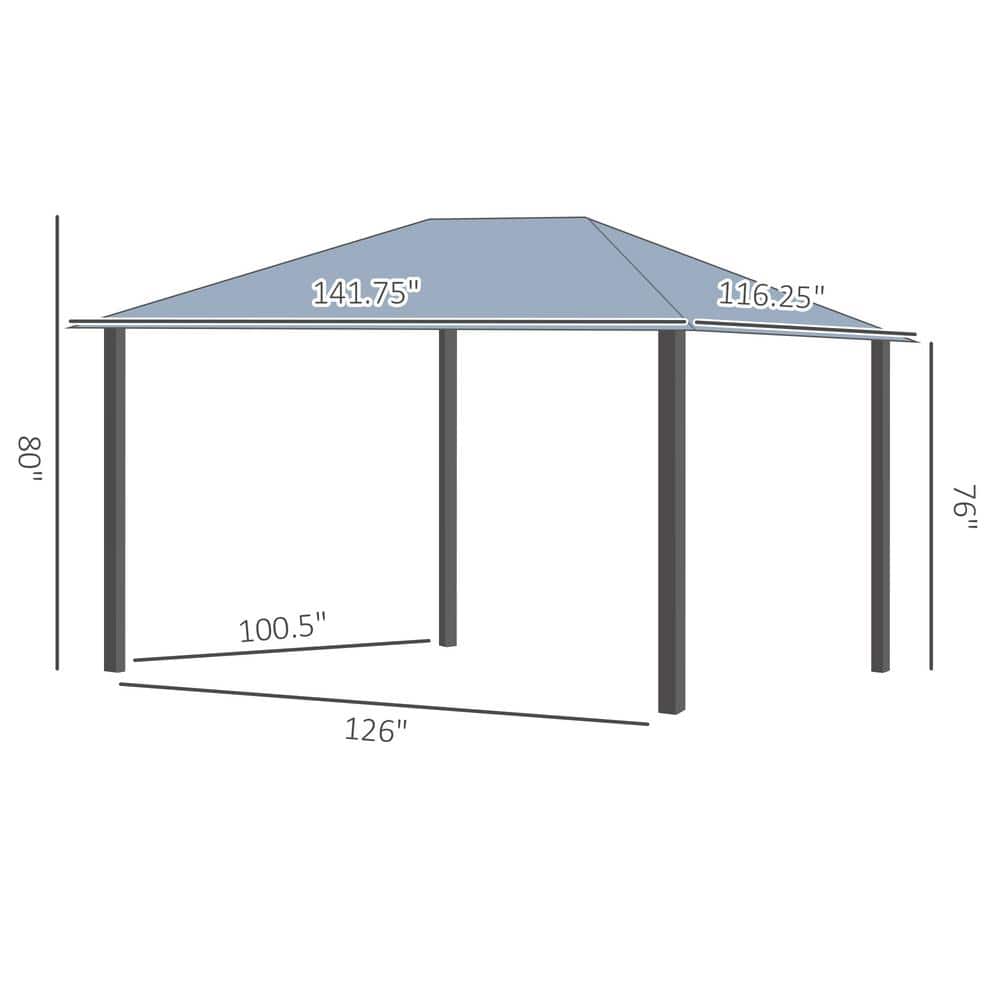 Gray Aluminum Frame Hardtop Gazebo with Polycarbonate Roof and Netting