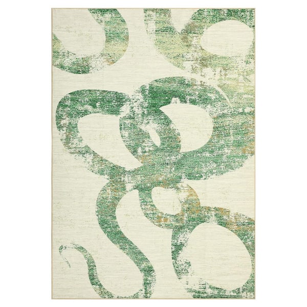 Green 9 ft. x 12 ft. Ultra Thin Low Pile Foldable Lightweight Snake Print Washable Polyester Area Rug