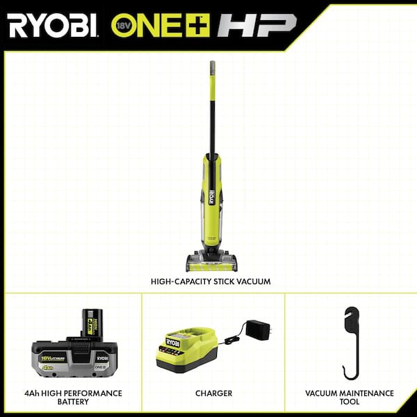 ONE+ HP 18V Cordless High-Capacity Stick Vacuum Kit with 4.0 Ah Battery and Charger