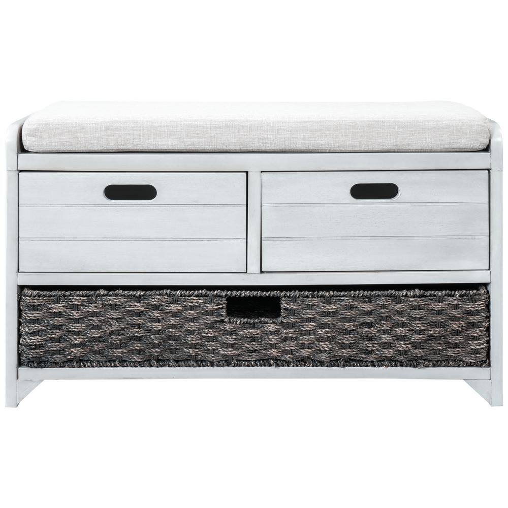 Qualfurn Light Gray Storage Bench with Removable Basket and 2 Drawers 32 in. W x 11.8 in. D x 20
