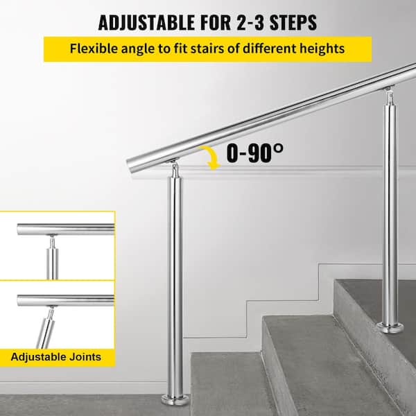 SKYSHALO Handrail 39 in. x 34 in. Silver Stainless Steel Stair Railing Kit 551 lbs. Load Handrail Outdoor Stair Railing