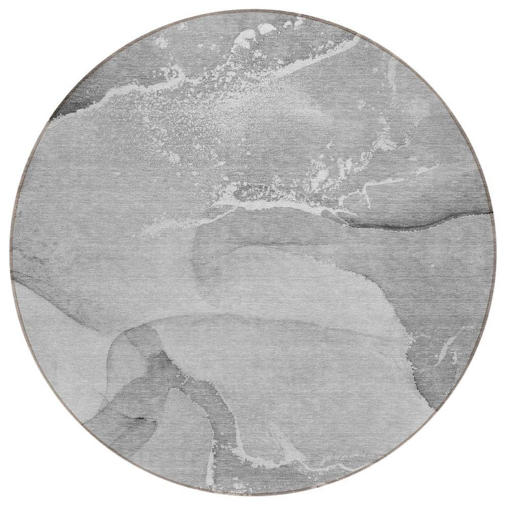Gray and Ivory 8 ft. Round Woven Abstract Polyester Round Indoor/Outdoor Area Rug price history on PriceWatchPro