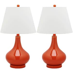 Amy 24 in. Blood Orange Gourd Glass Table Lamp with White Shade (Set of 2)