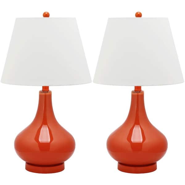 SAFAVIEH Amy 24 in. Blood Orange Gourd Glass Table Lamp with White Shade (Set of 2)