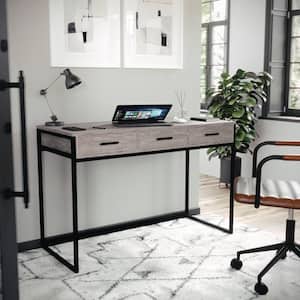 47 in. Rectangle Gray/Oil Rubbed Bronze Engineered Wood 3-Drawers Computer Desk