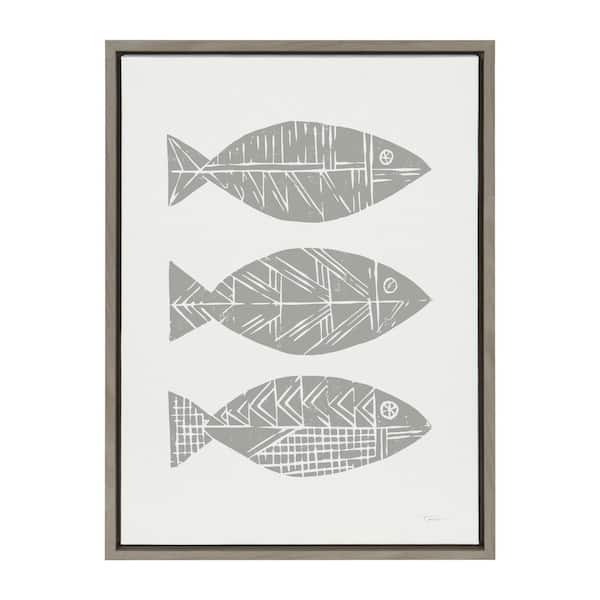 Kate and Laurel Sylvie "Three Tribal Fish" by Statement Goods Framed Canvas Wall Art 24 in. x 18 in.