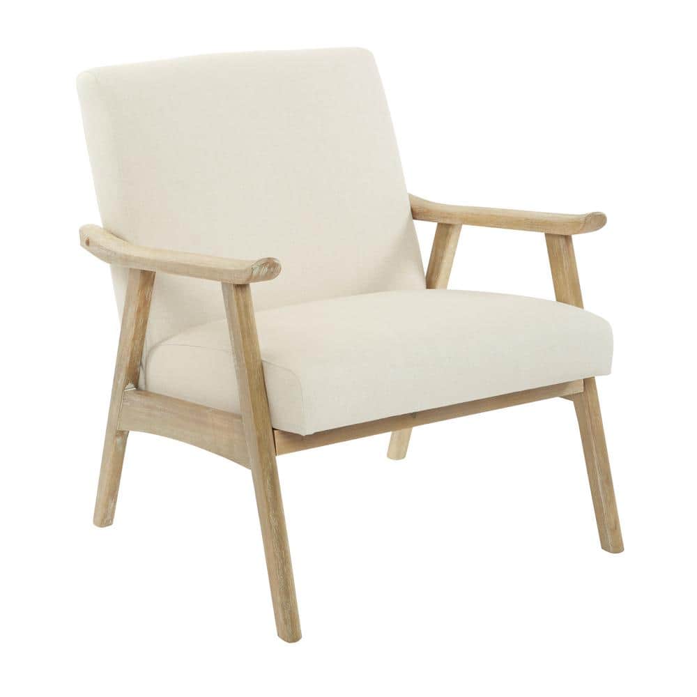 27" Classic Mid-Century Modern Linen White Wood Chair