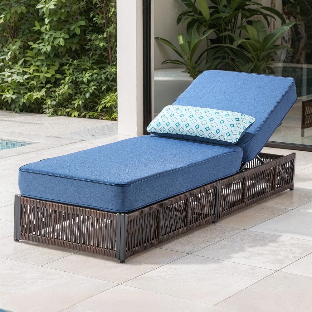 ArcLine Brown 1-Piece Wicker Chaise Lounge with 5 in. Thick Olefin Blue Cushions Patio Lounge Chair for Sunroom, Balcony price history on PriceWatchPro