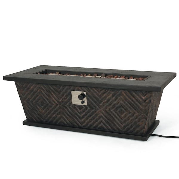 Noble House Abilene Brown Rectangular Stone Outdoor Patio Fire Pit (No Tank Holder)