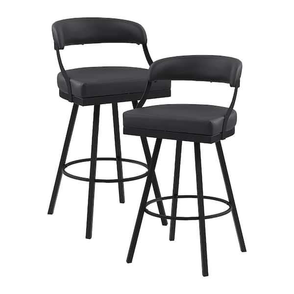 Lazzara Brassica 31 in. Black Finish Metal Swivel Pub Height Chair with Black Faux Leather Seat (Set of 2)