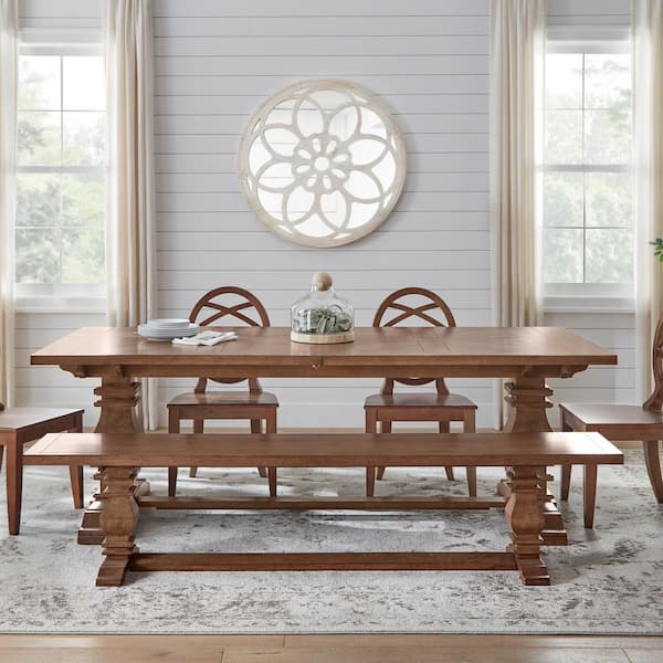 Trestle Dining Table With Self Storing, White Trestle Dining Table Set
