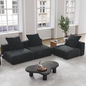 118 in. Square Arm Free Combination 3-Piece Corduroy Polyester Modern Sectional Sofa in. Black
