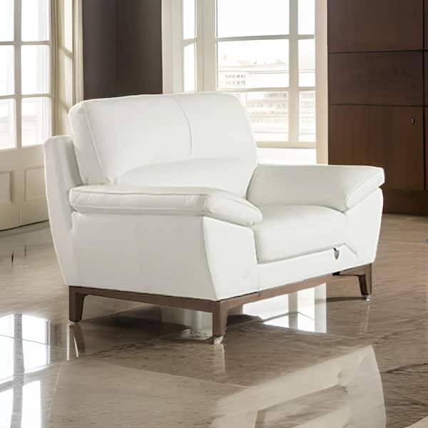 Benjara White and Brown Leather Arm Chair with Tufted, Cushioned