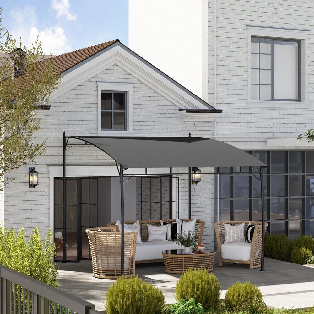 Charcoal Gray Metal Frame Pergola with UV-Resistant Canopy