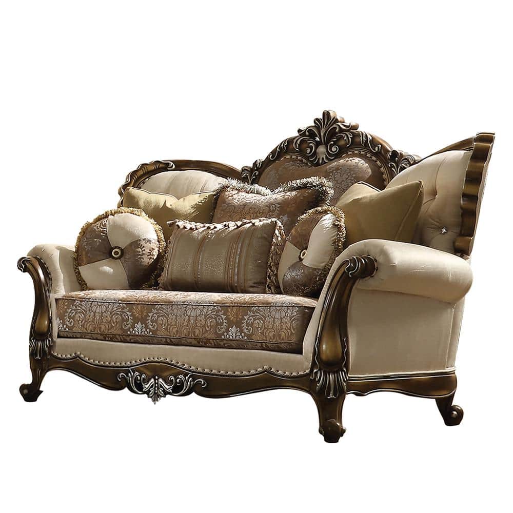 Latisha Tan Floral Fabric Loveseat with Nailhead Trim