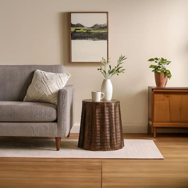 Liora 18 in. Handcrafted Bronze-Finish Aluminum Hammered Round Design Side End Table