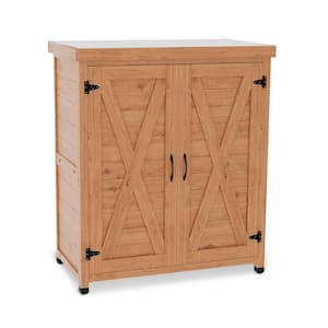 82Gal. 31 in. W x 18 in. D x 36 in. H Outdoor Storage Bench with Cabinet and Metal Tabletop, Outdoor Work Station Table