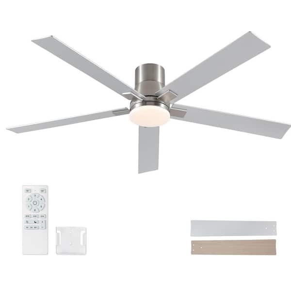Stylish 60 in. Indoor Brushed Nickel Standard Flush Mount Ceiling Fan with integrated LED, Remote and Quiet DC Motor