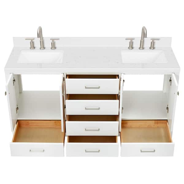 Cambridge 66.25 in. W x 22 in. D x 36 in. H Double Sink Freestanding Bath  Vanity in White with Carrara Quartz Top