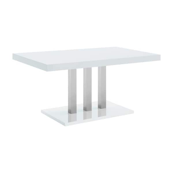 Coaster Brooklyn White High Gloss Wood Top and Chrome Pedestal Base 63 in. Rectangular dining Table (Seats-6)