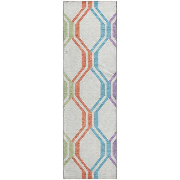 Mayfield Premium Machine Washable Abstract AMF2326 Pearl 2 ft. x 7 ft. Runner Rug
