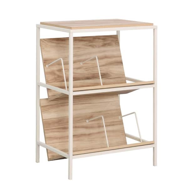 SAUDER Nova Loft 36 in. Tall Kiln Acacia Metal and Engineered Wood 3-Shelf Accent Storage Bookcase