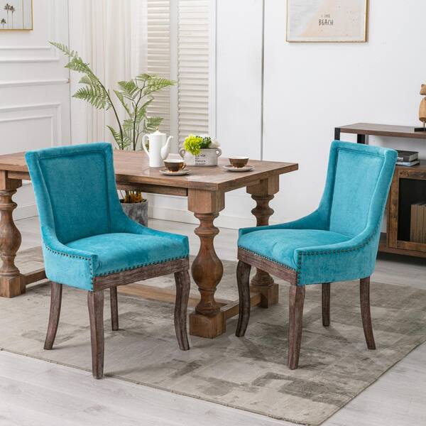 set of 2 blue dining chairs