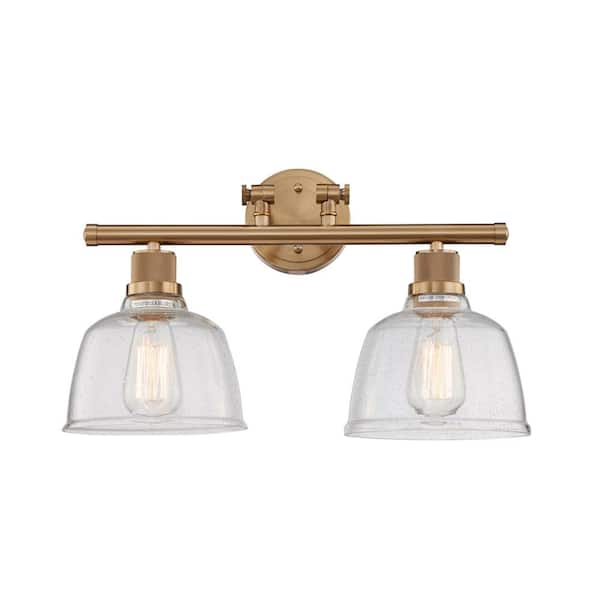 Unbranded Mulhouse 5 in. 2-Lights Vanity Light in Satin Gold with Clear Seedy Glass