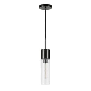 Lance 1-Light Blackened Steel Pendant with Seeded Glass Shade